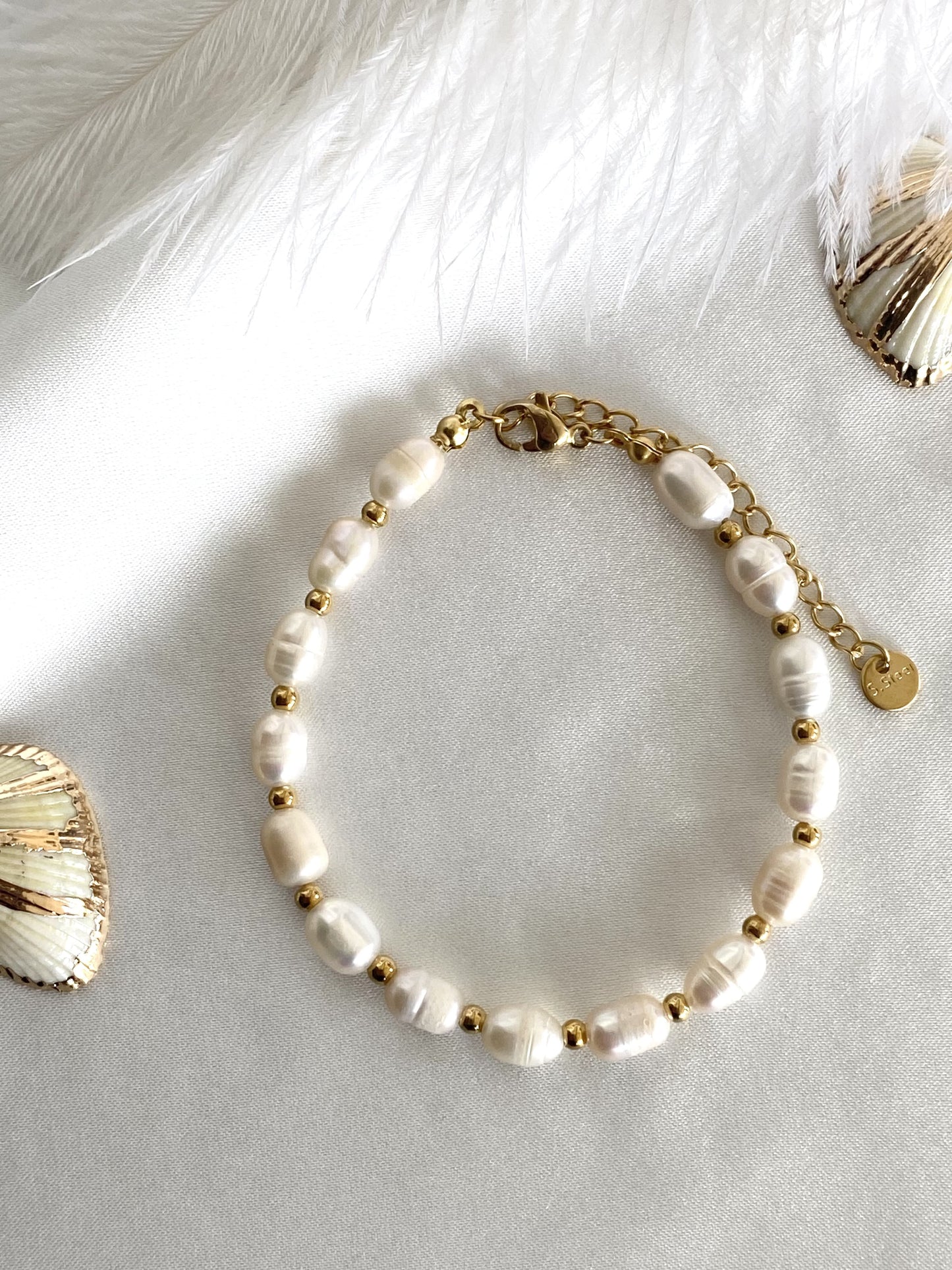 AYLA|Bracelet acier inoxydable et perles