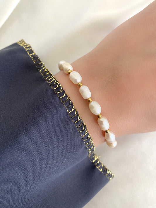 AYLA|Bracelet acier inoxydable et perles