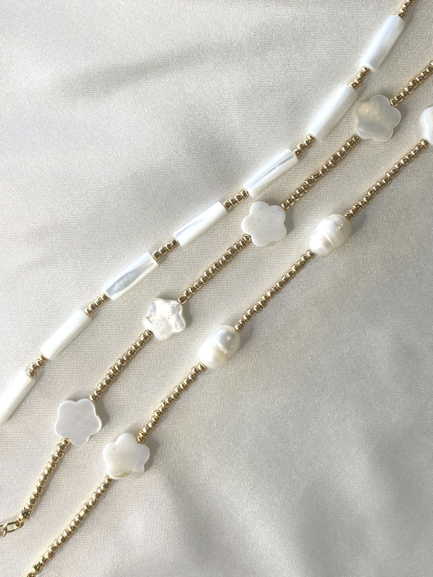 TRIO TREFLE|Bracelets acier inoxydable et perles