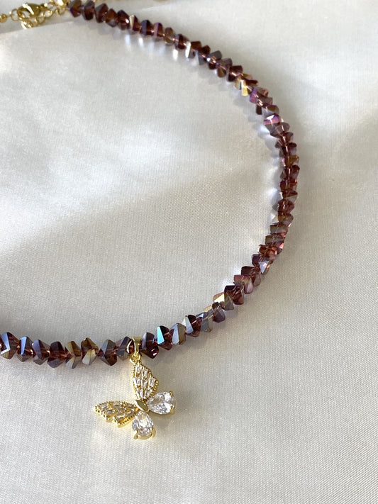 POURPRE | Collier en perles de verre et acier inoxydable