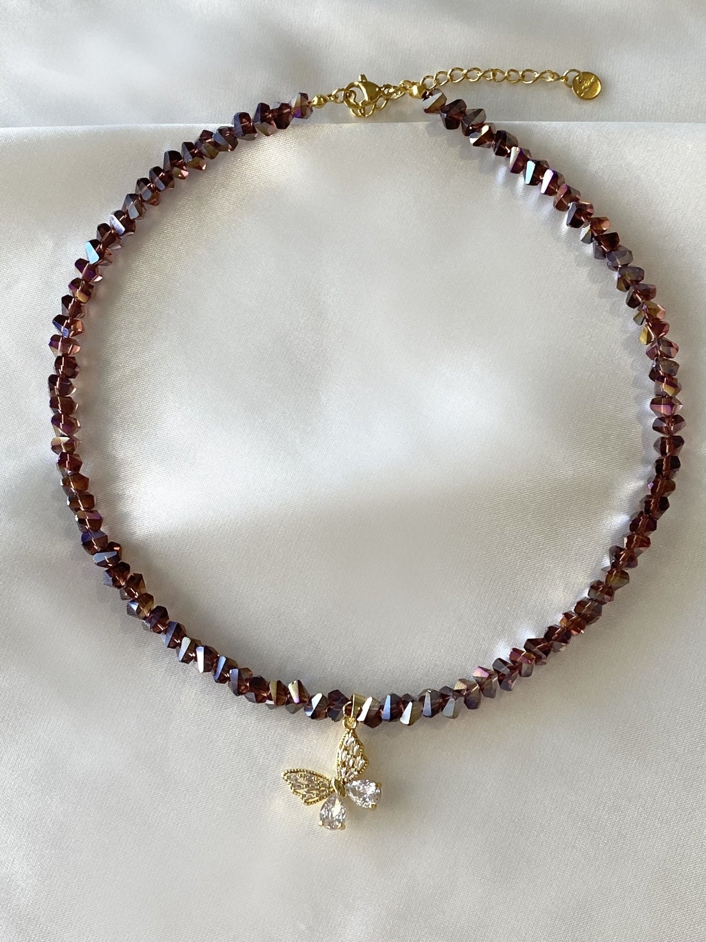 POURPRE | Collier en perles de verre et acier inoxydable