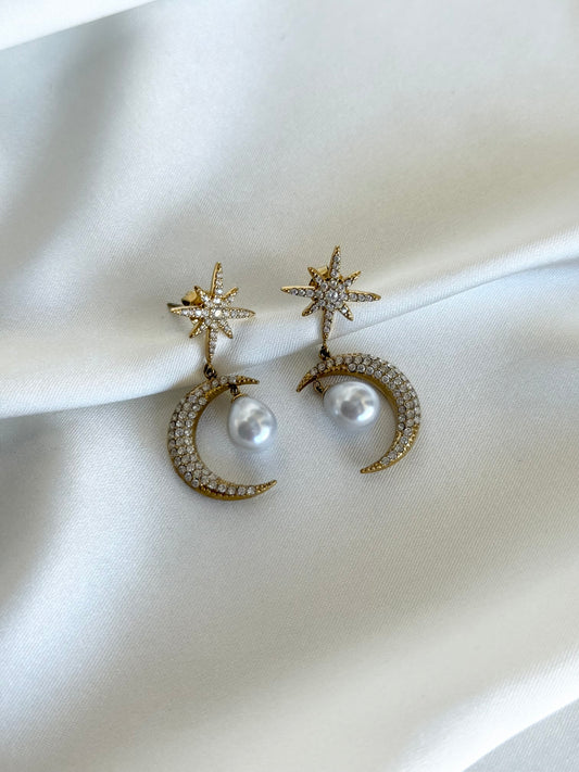 KRYSTAL｜Boucles d'oreilles en acier inoxydable et zircons