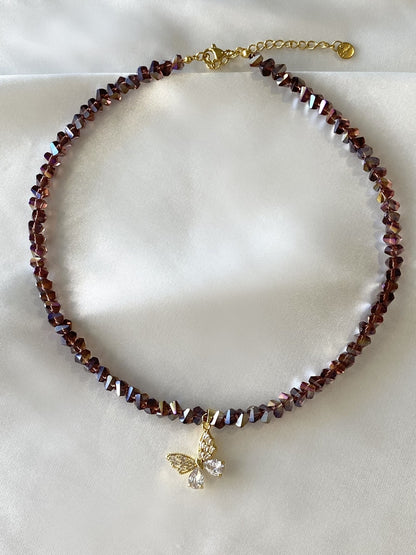 POURPRE | Collier en perles de verre et acier inoxydable