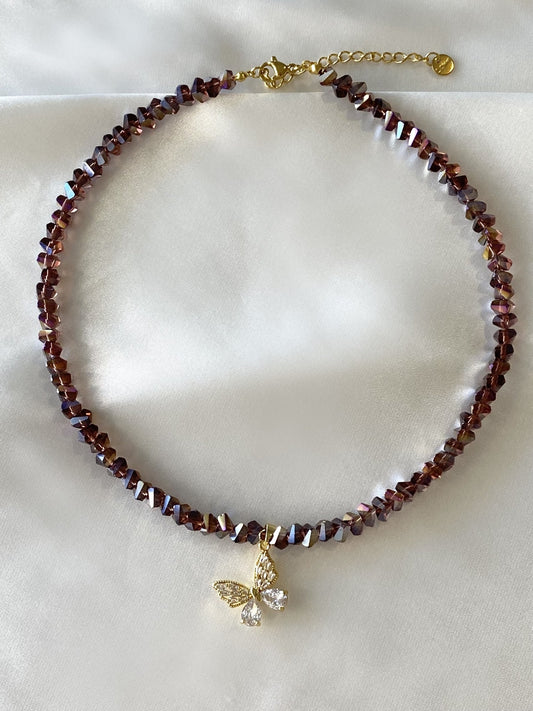 POURPRE | Collier en perles de verre et acier inoxydable